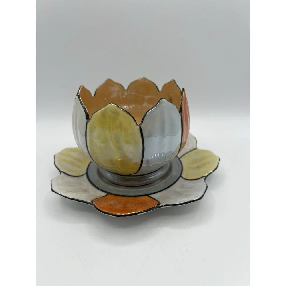 Gold Castle Lotus Rice Bowl Plate‎ Vintage Carnival Orange And Yellow